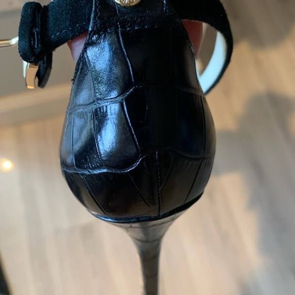 MICHAELMicheal Kors Black Leather/Suede High Heel Buckle/Circular Logo Sz 8.5 - Picture 8 of 16